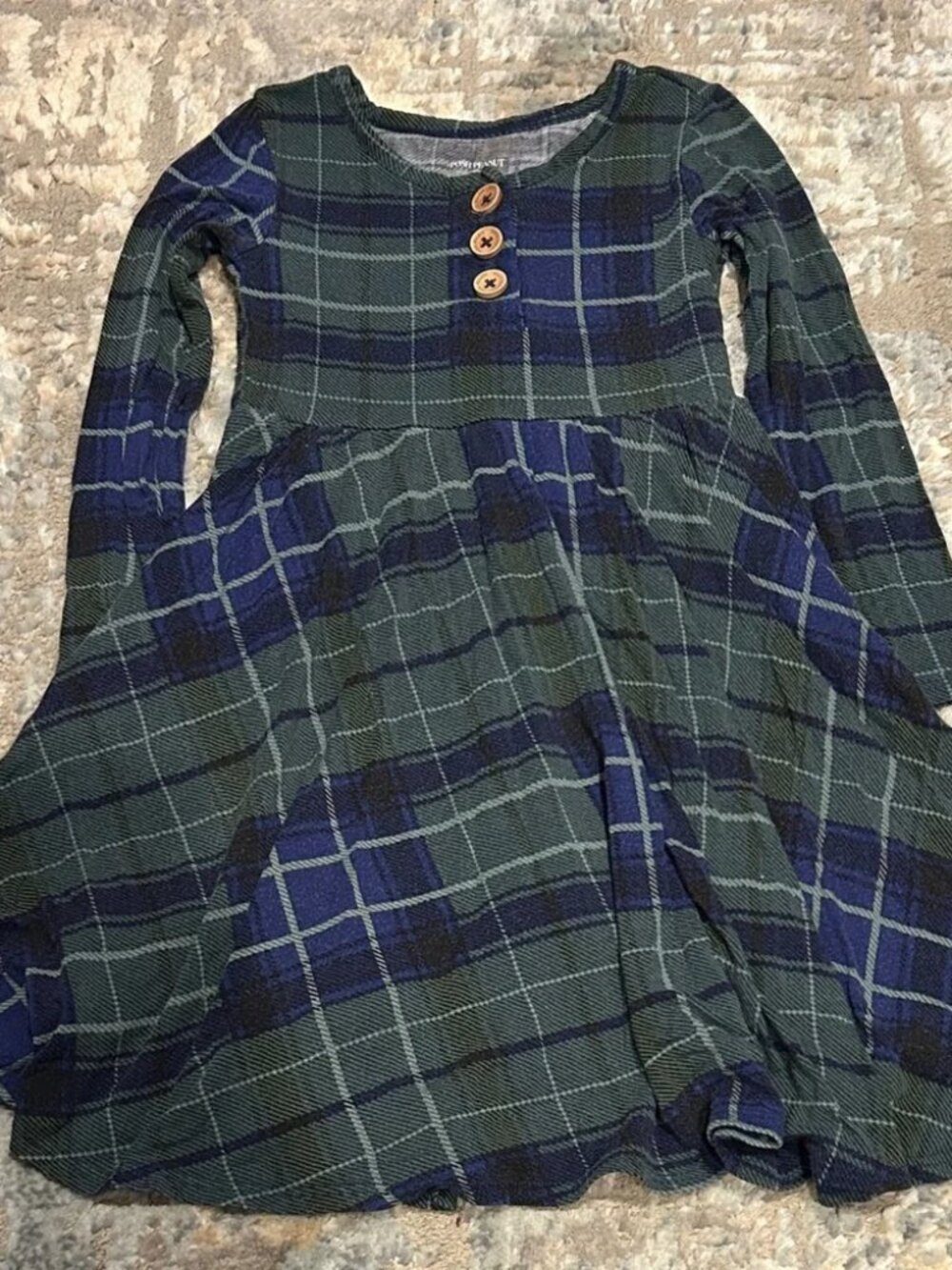 Girls Green and Navy Plaid Long-Sleeve Dress (Posh Peanut) Fits like 24m/2T